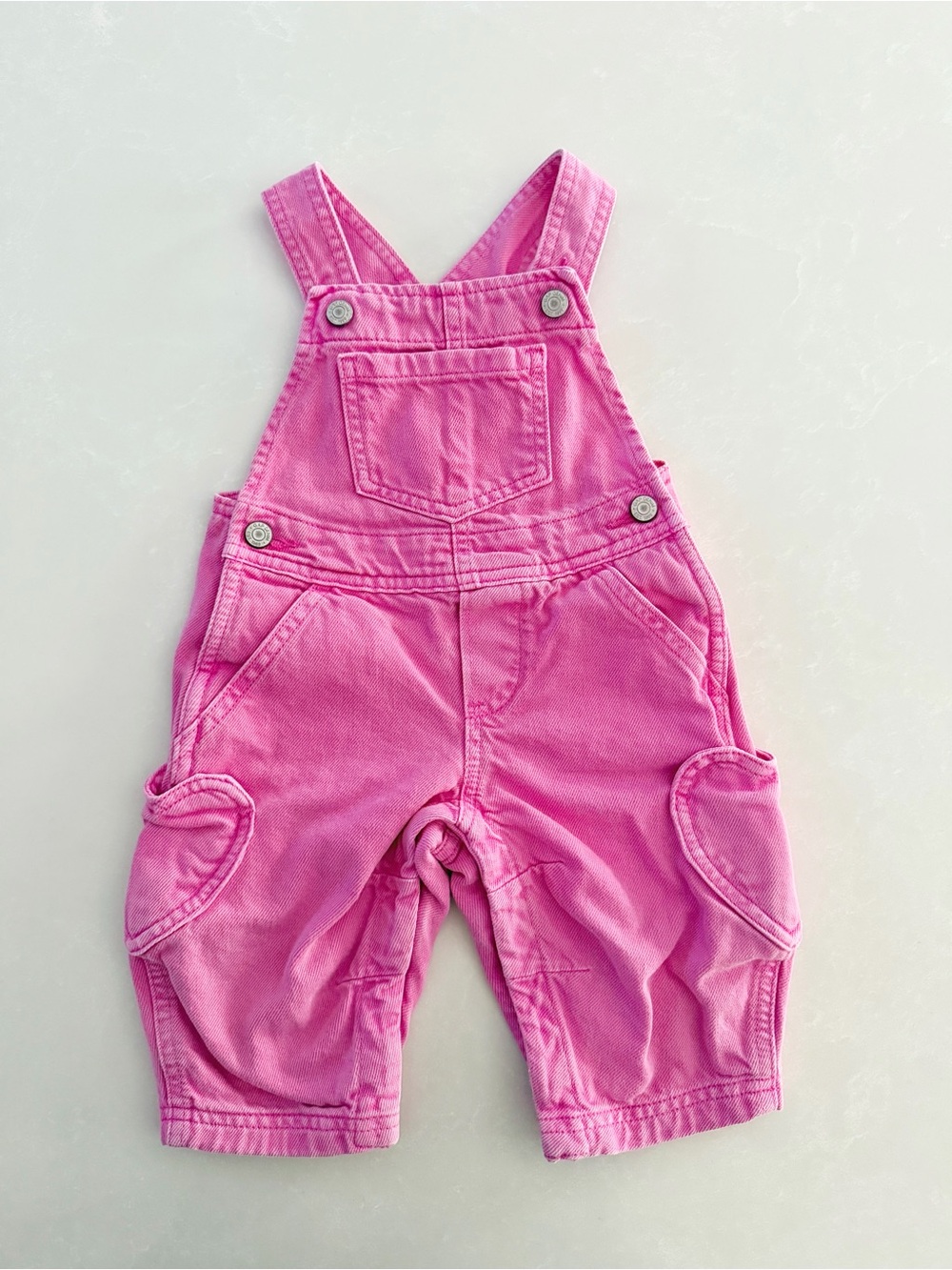 Baby Gap Bright Pink Heart-Pocket Denim Overalls | Size 6-12M